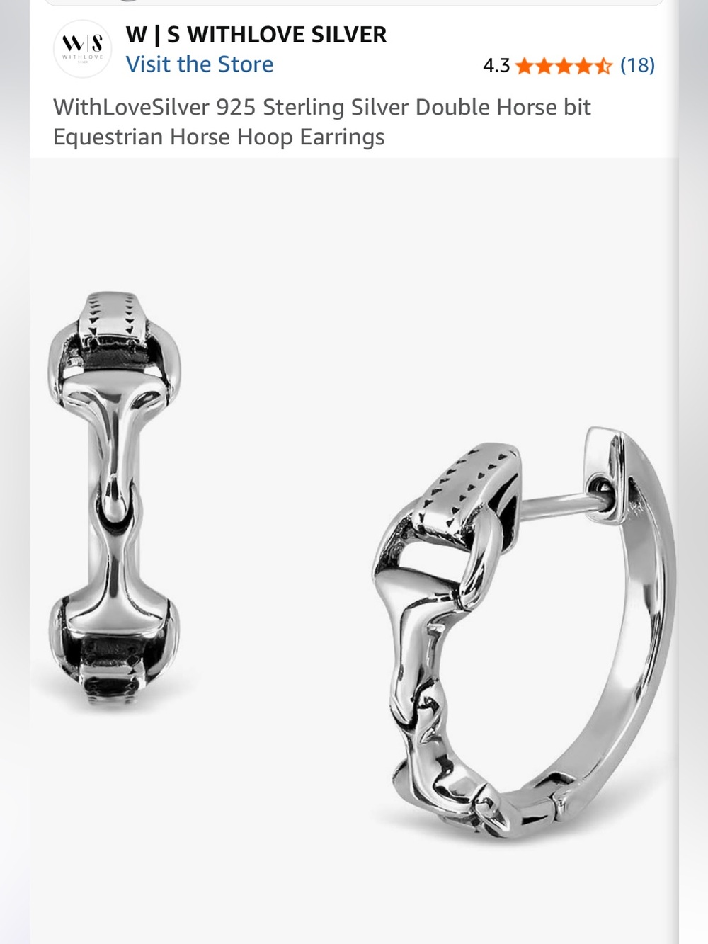 WithLoveSilver 925 Sterling Silver Horse bit Equestrian Hoop earrings